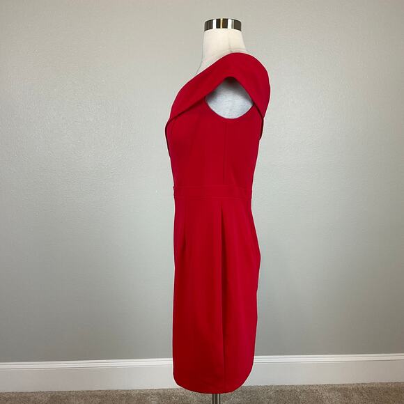 AQUA Women's Cocktail Dress Size 6 Red Crepe Sleeveless One Shoulder Mini Sheath - Picture 5 of 10